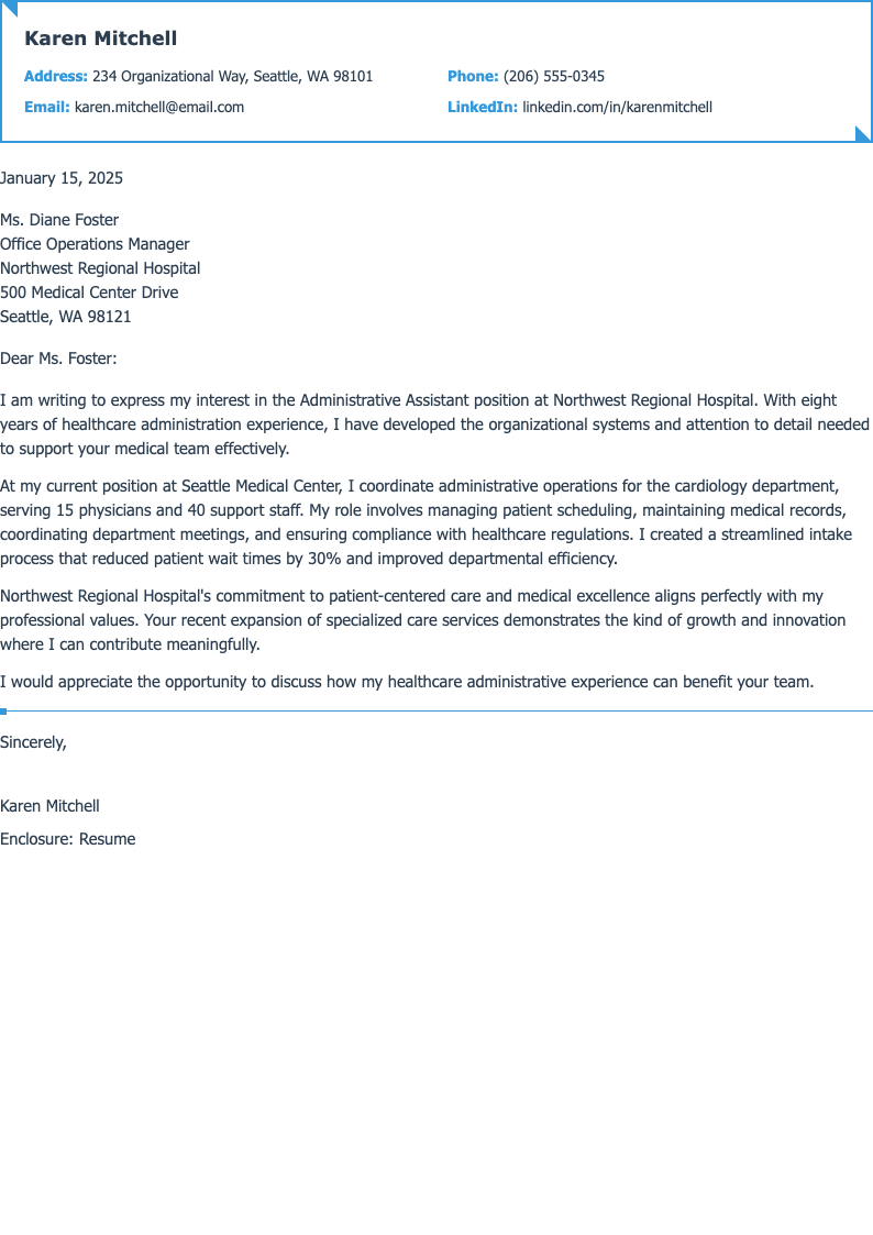 Clean lines administrative assistant cover letter