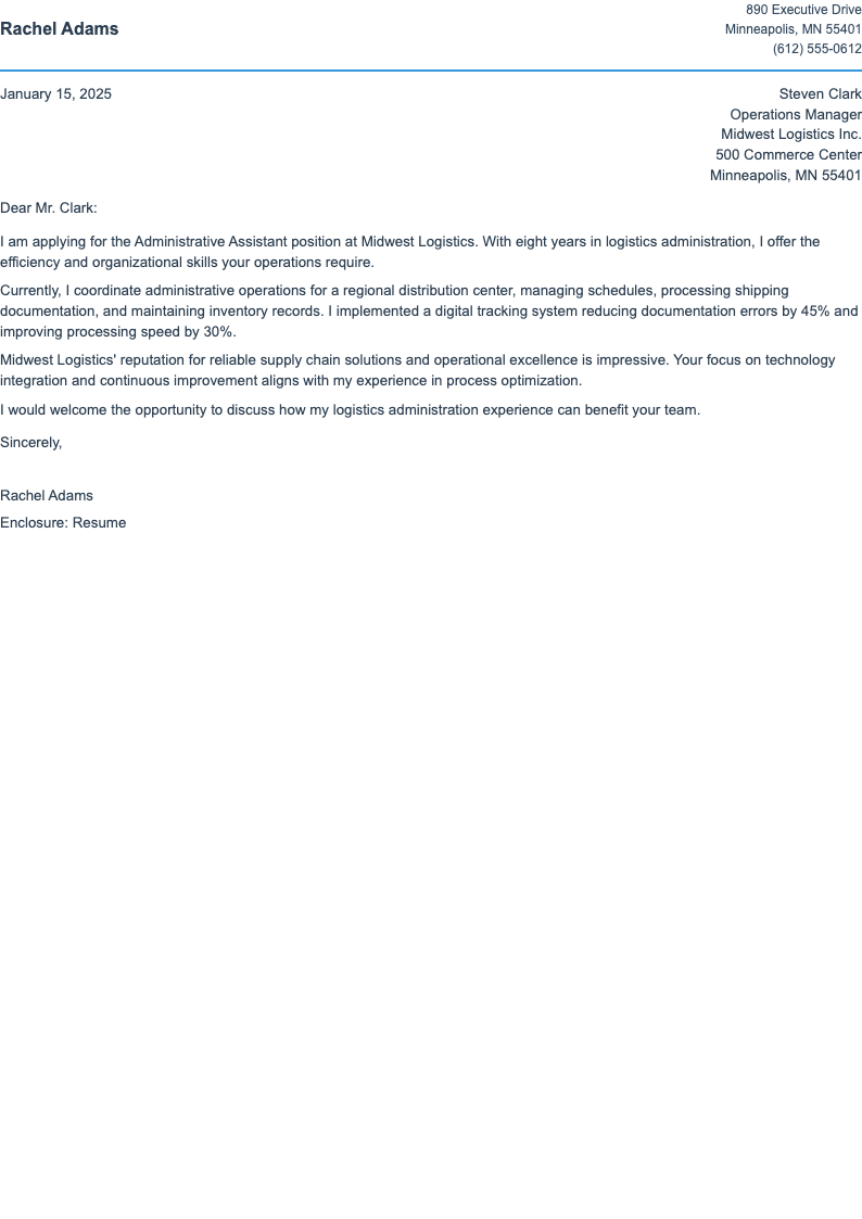 Compact administrative assistant cover letter