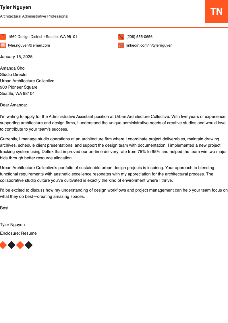 Contemporary geometric administrative assistant cover letter