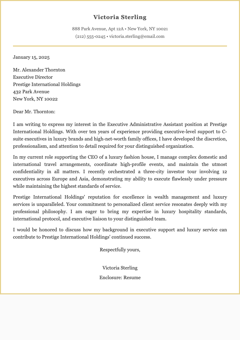 Elegant sophisticated administrative assistant cover letter