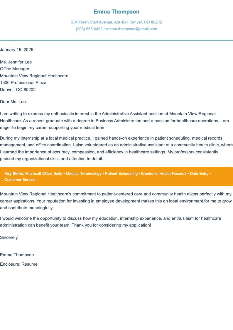 Entry level administrative assistant cover letter