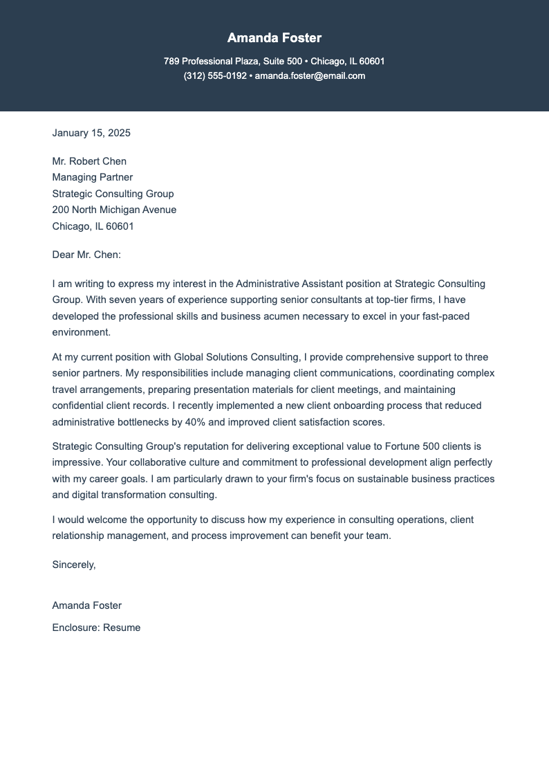 Header background administrative assistant cover letter