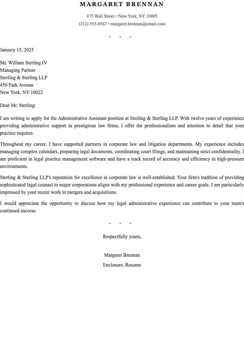 Monochromatic professional administrative assistant cover letter