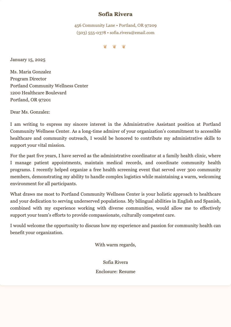 Warm professional administrative assistant cover letter