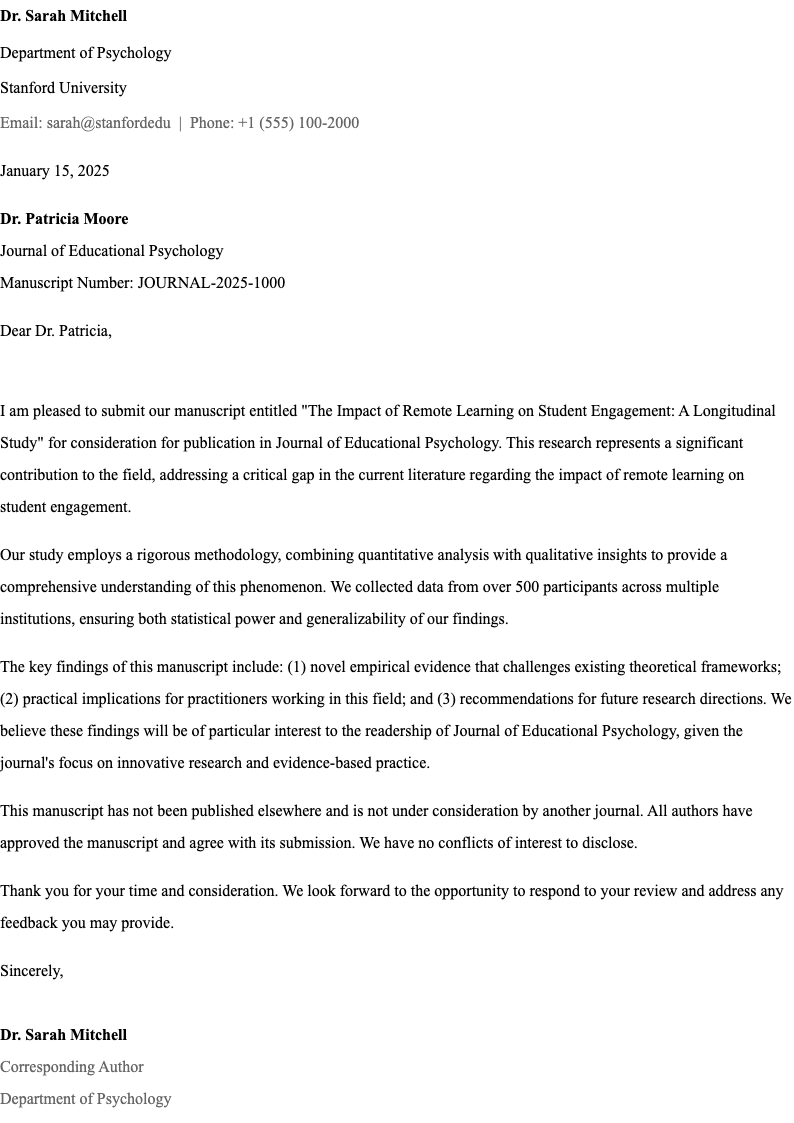 Centered header APA cover letter