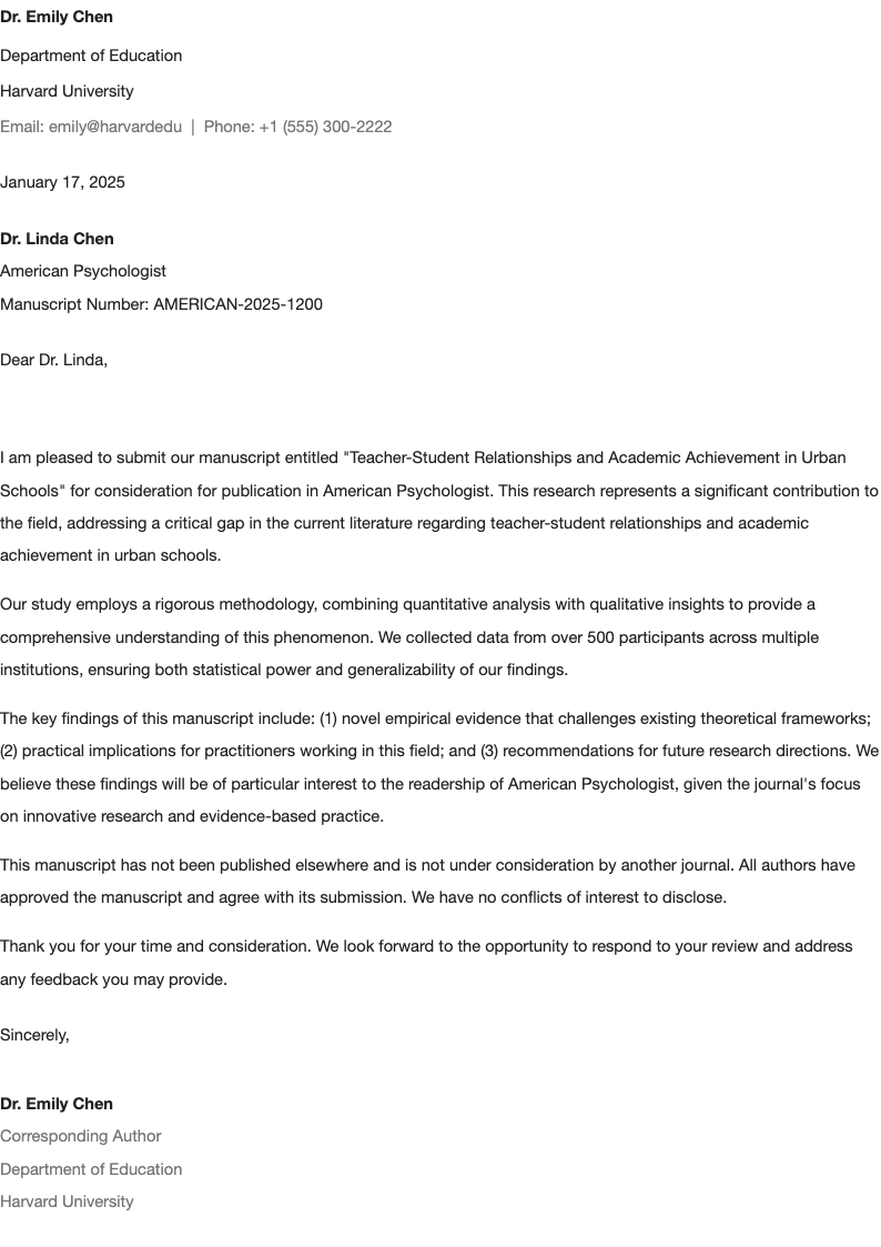 Contemporary minimal APA cover letter