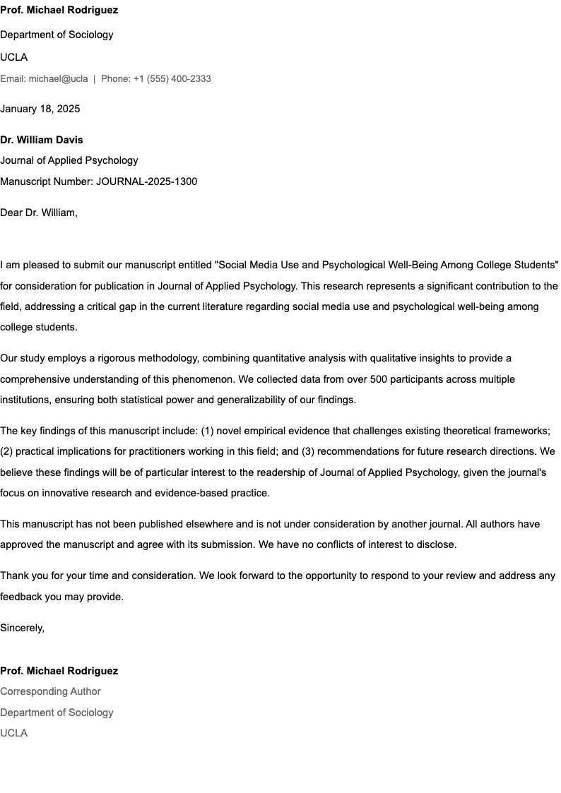 International submission APA cover letter