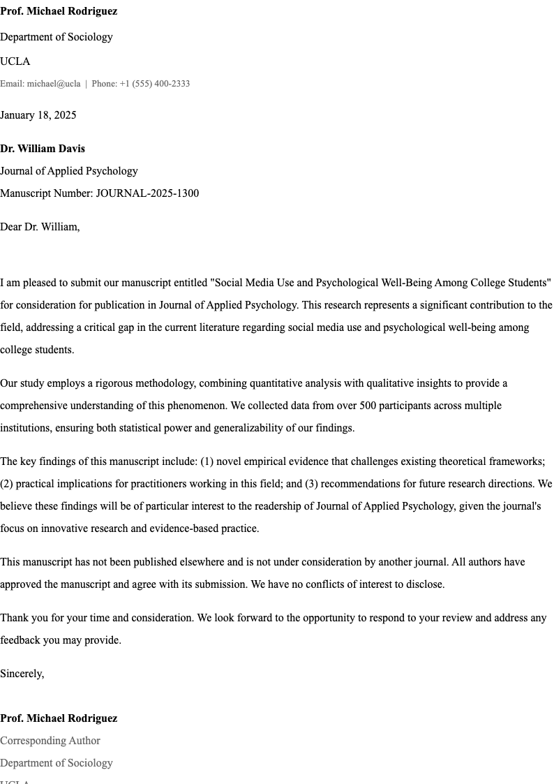 Revision resubmission APA cover letter