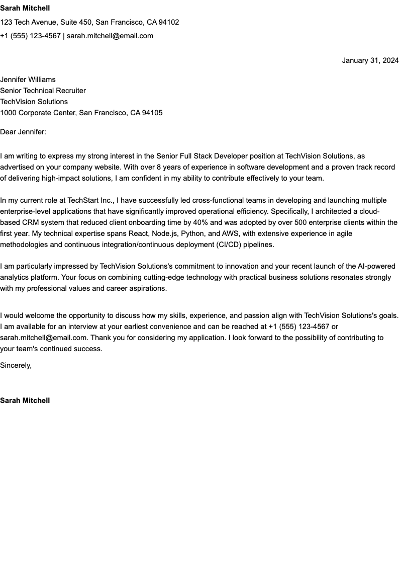 ATS Friendly ATS Optimized Job Cover Letter