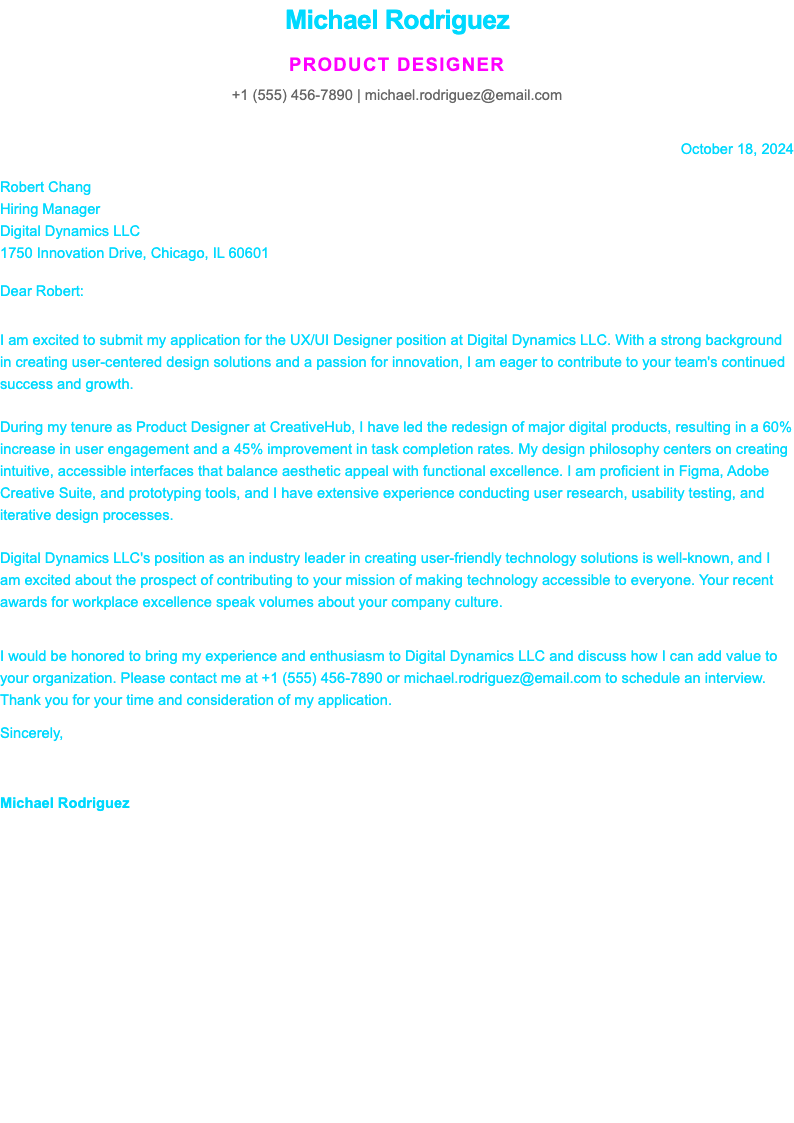 Tech Startup Tech Modern Job Cover Letter