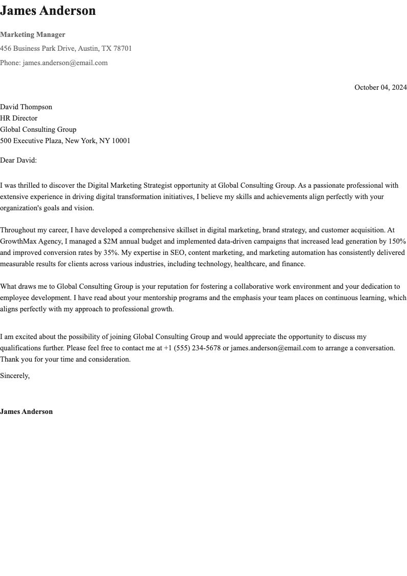 Traditional Black Professional Serif Job Cover Letter