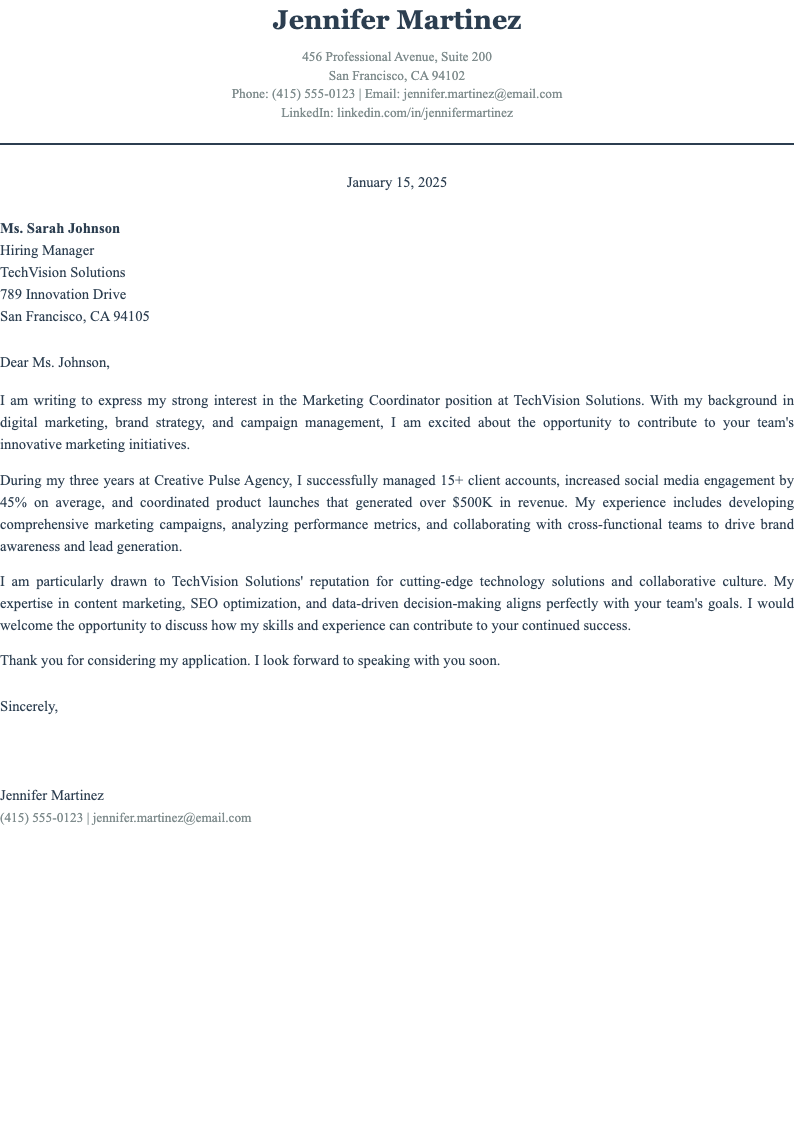 Classic professional short cover letter