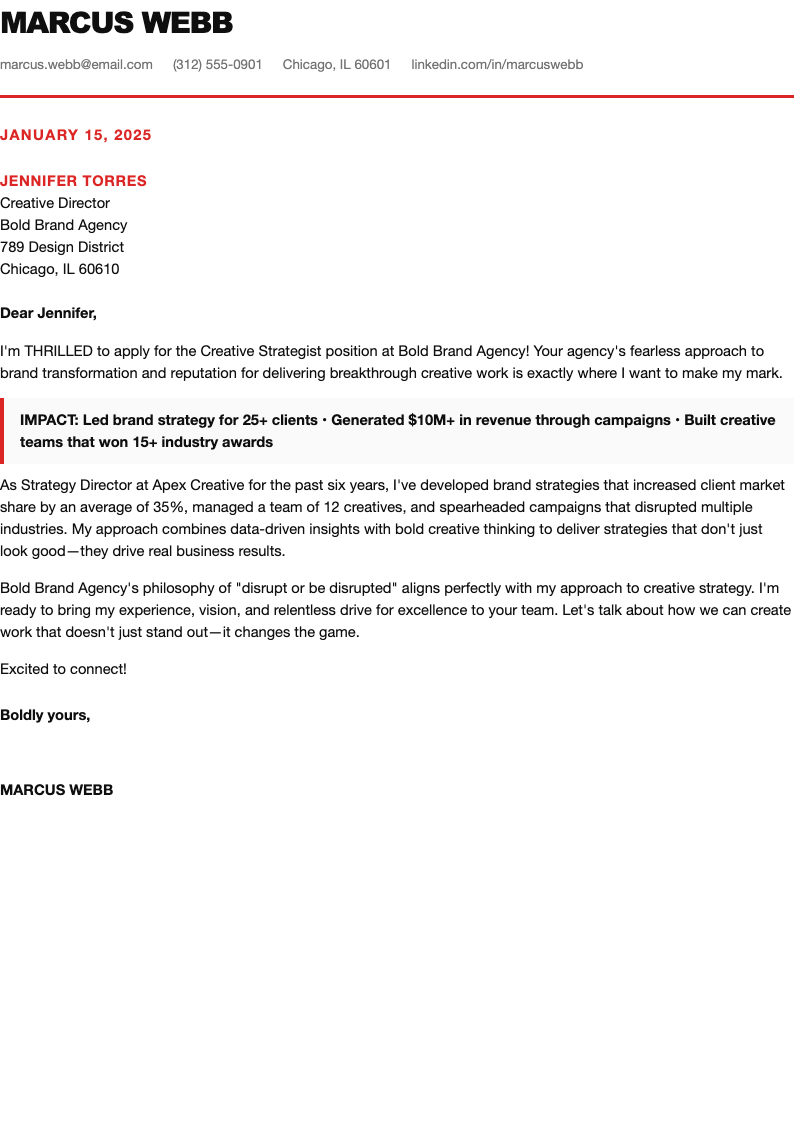 Contemporary bold short cover letter