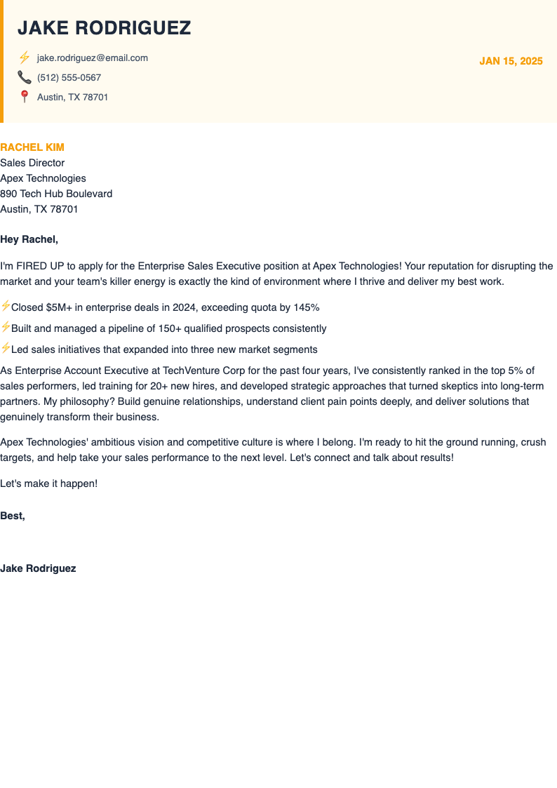 Dynamic energetic short cover letter