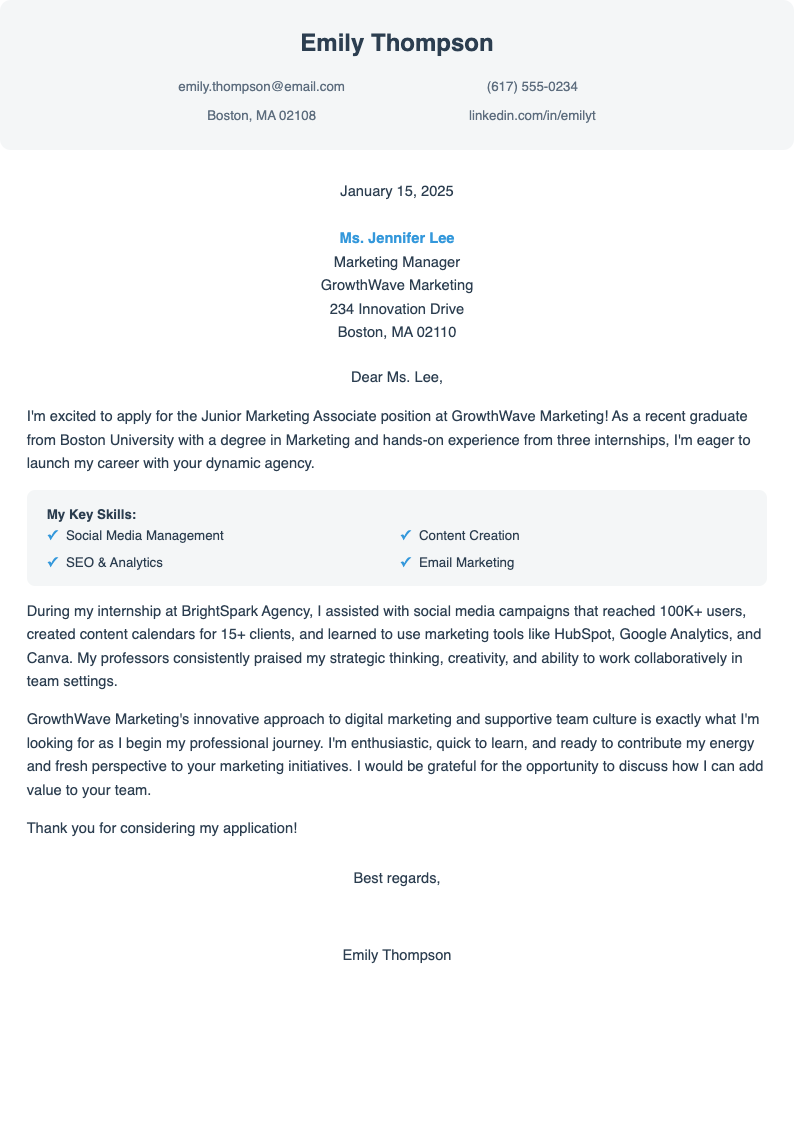 Entry level friendly short cover letter