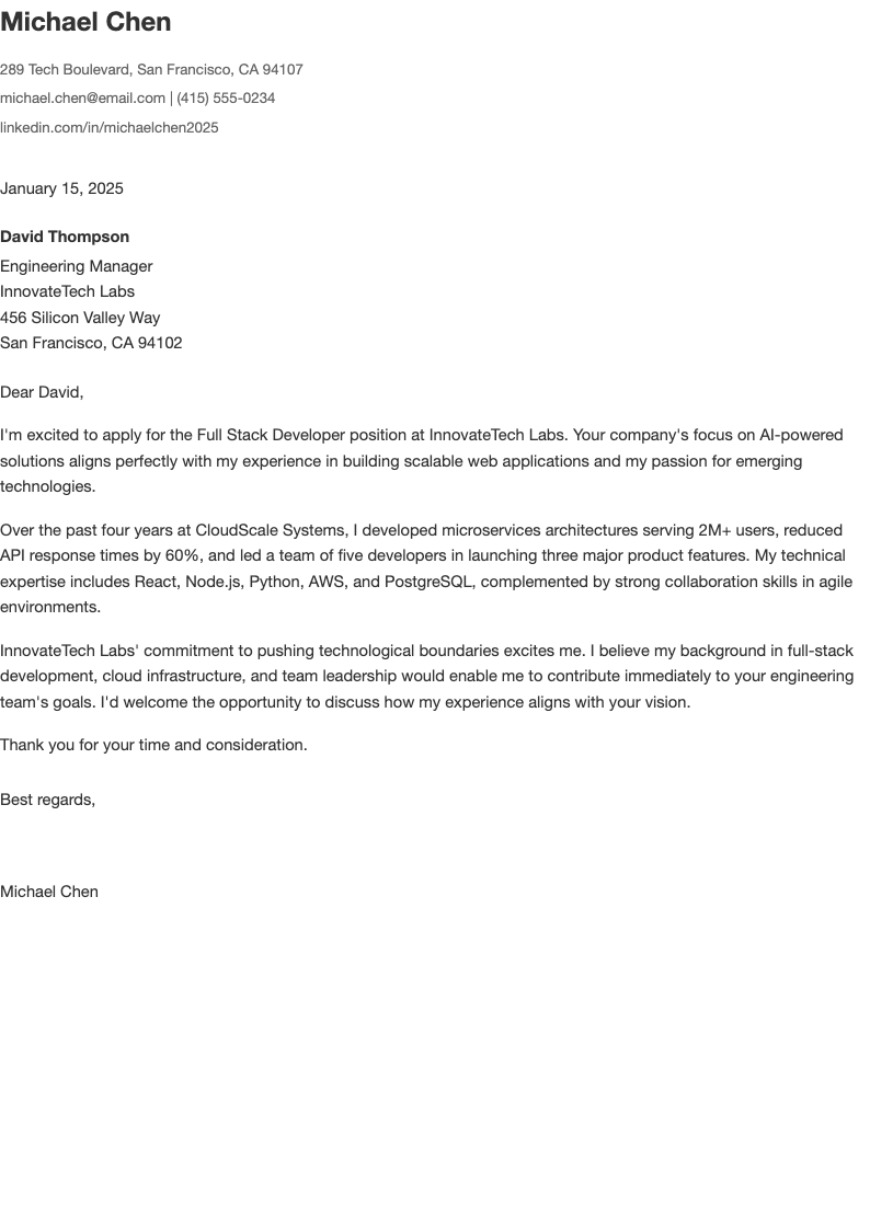 Modern minimalist short cover letter