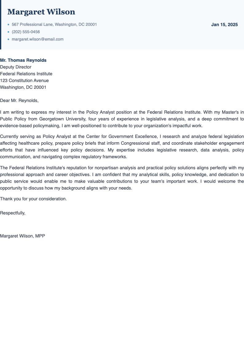 Professional navy short cover letter