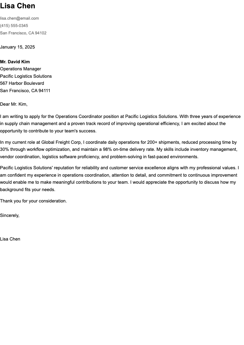 Simple clean short cover letter