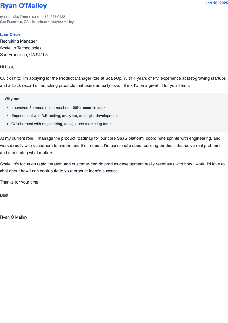 Smart concise short cover letter