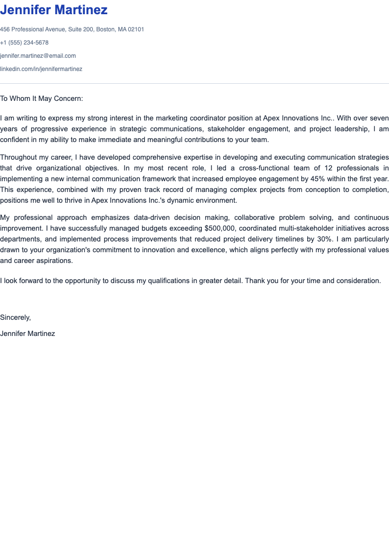 To Whom It May Concern Cover Letter preview