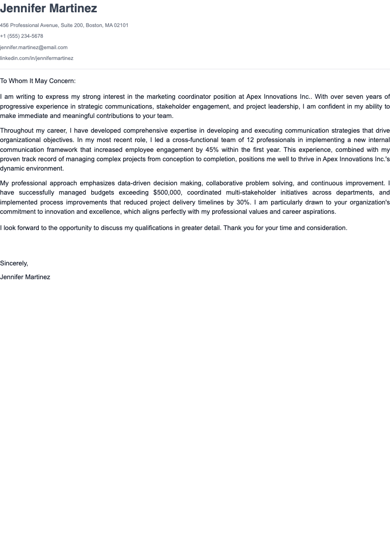 Compact professional cover letter