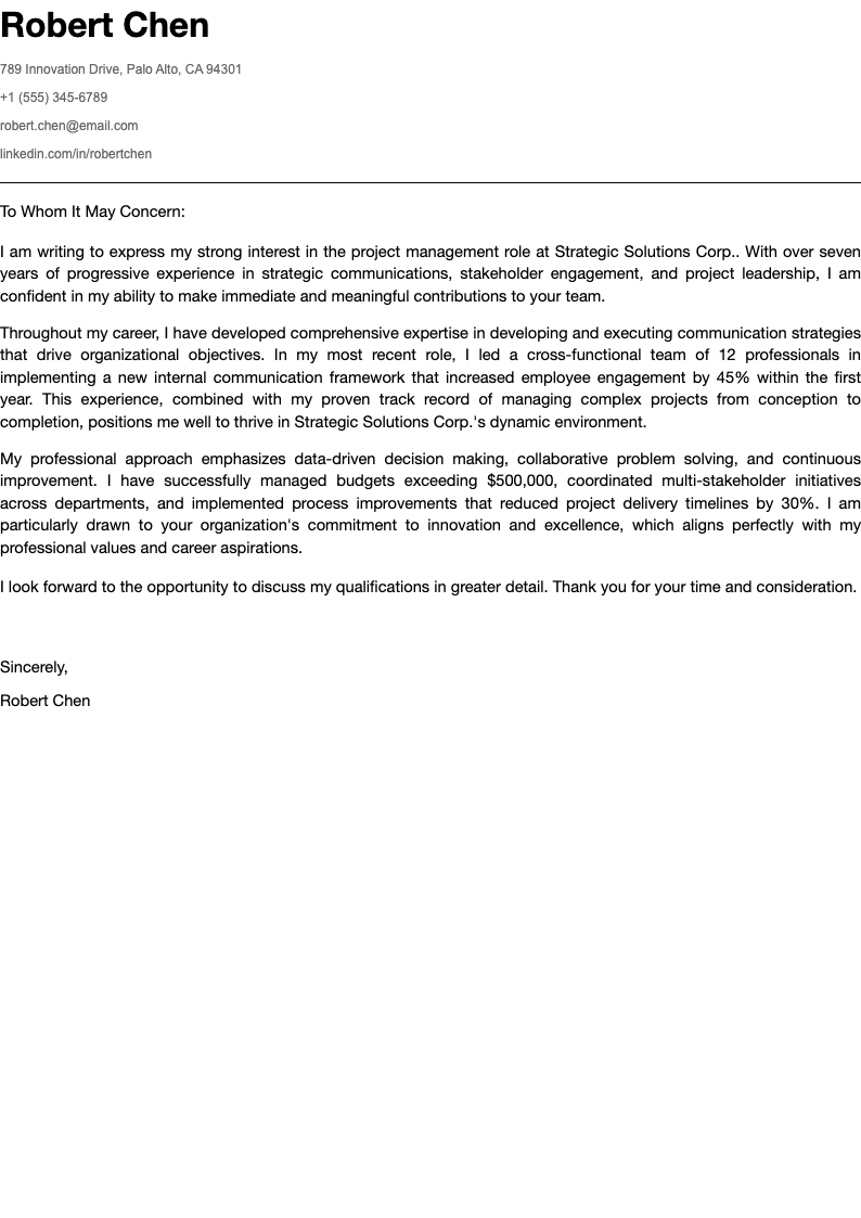 Contemporary bold cover letter