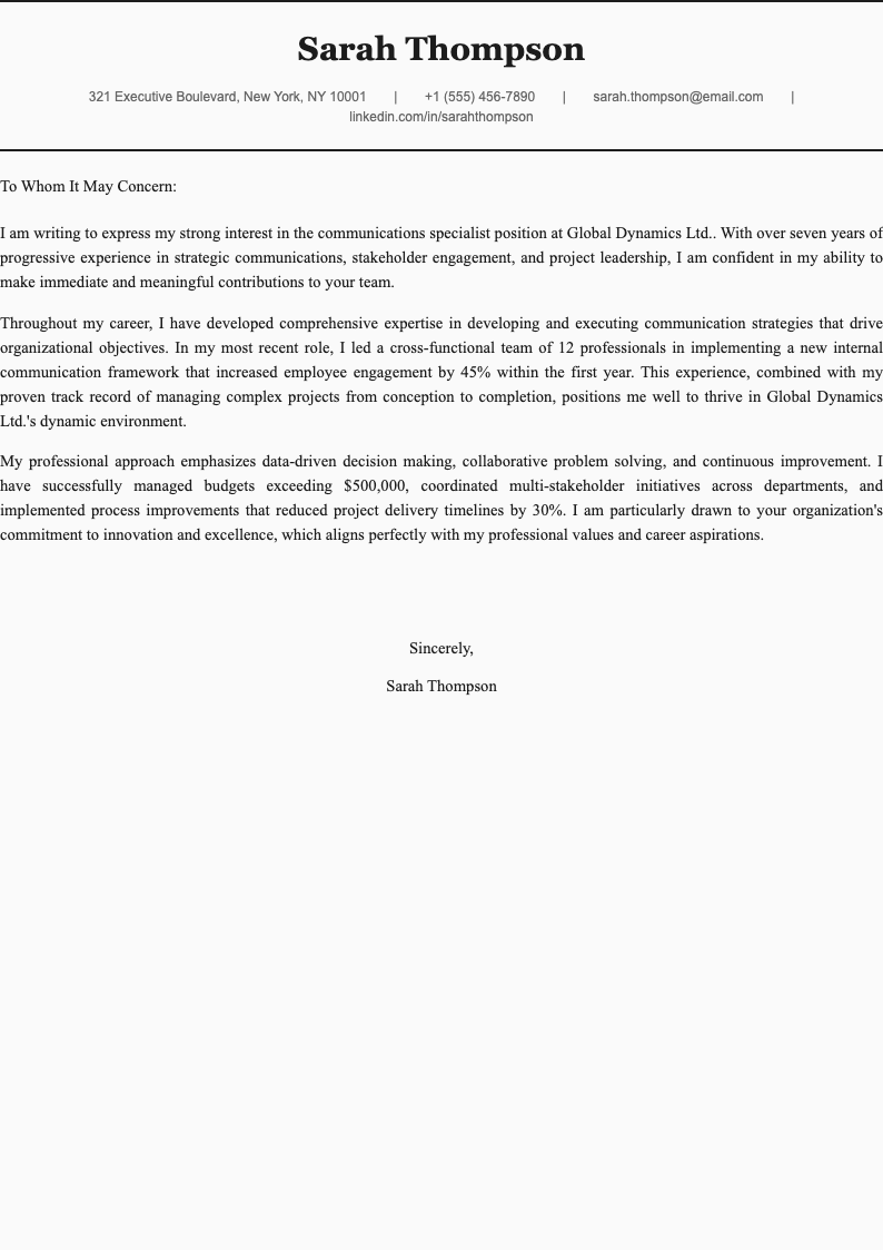 Elegant sophisticated cover letter