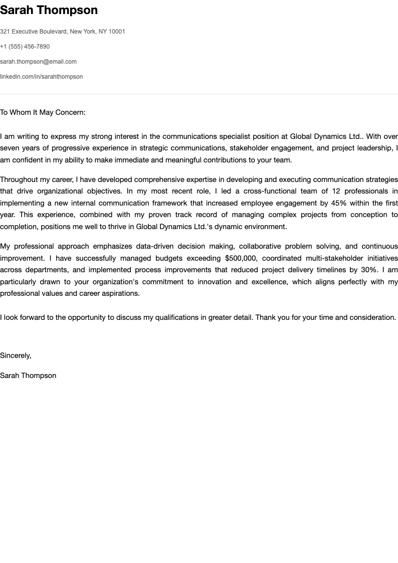 Minimalist monochrome cover letter