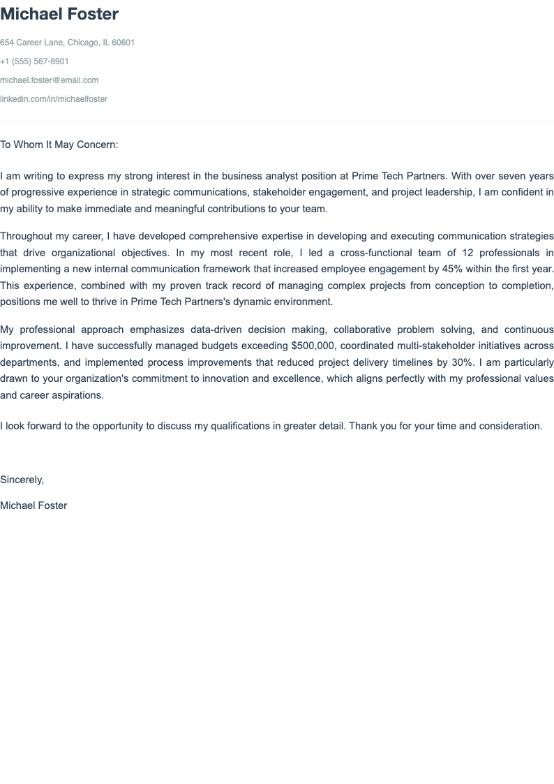 Modern minimalist cover letter