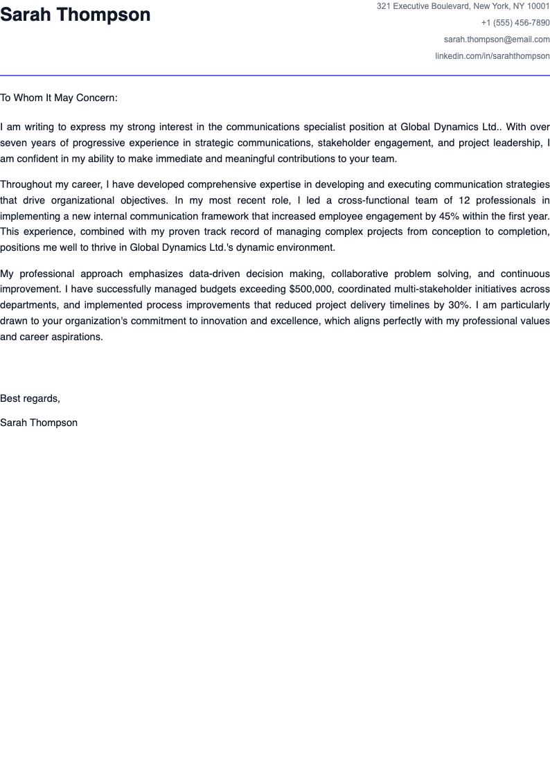 Split layout cover letter