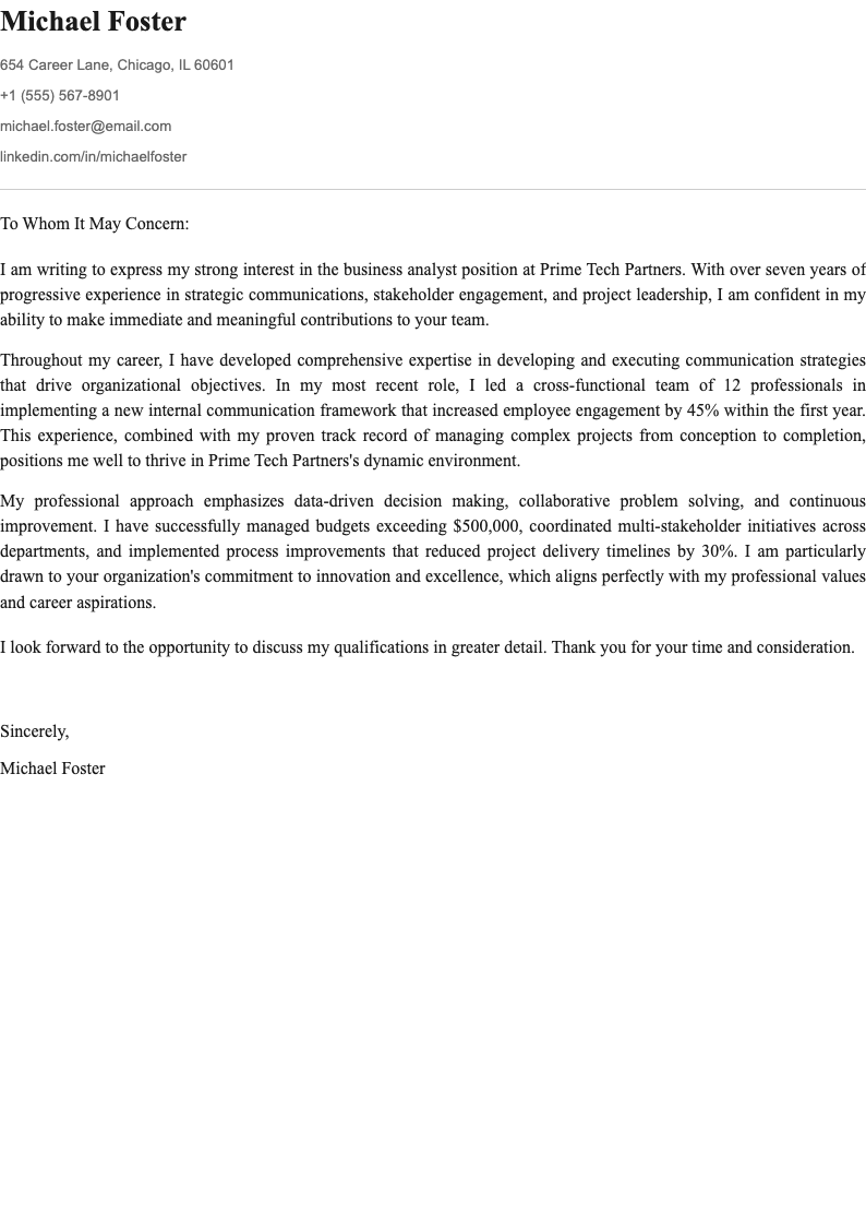 Traditional serif cover letter