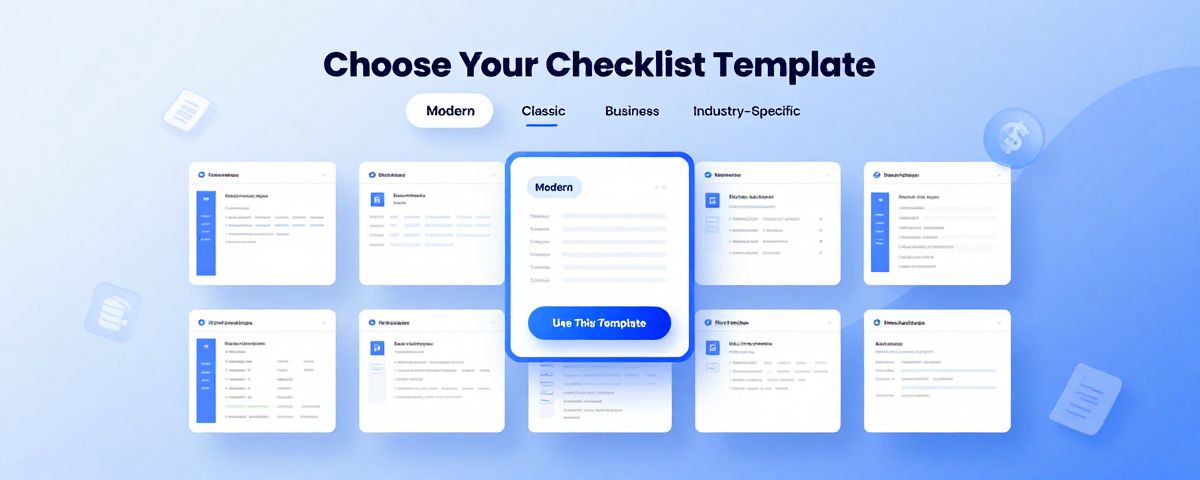 AI checklist maker template gallery with moving, inspection, training, and office supply checklist designs