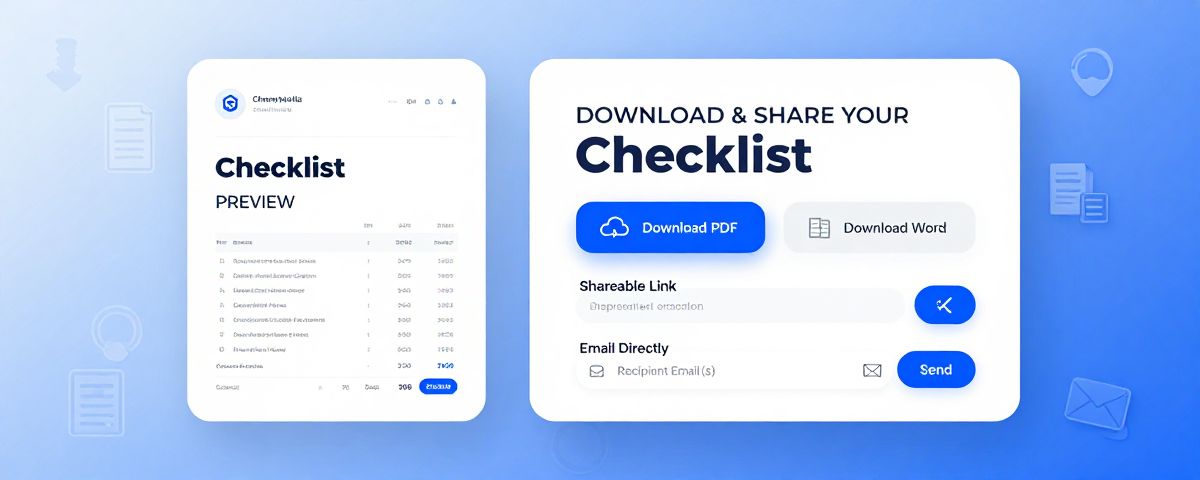 AI checklist maker export options showing PDF and Word format downloads