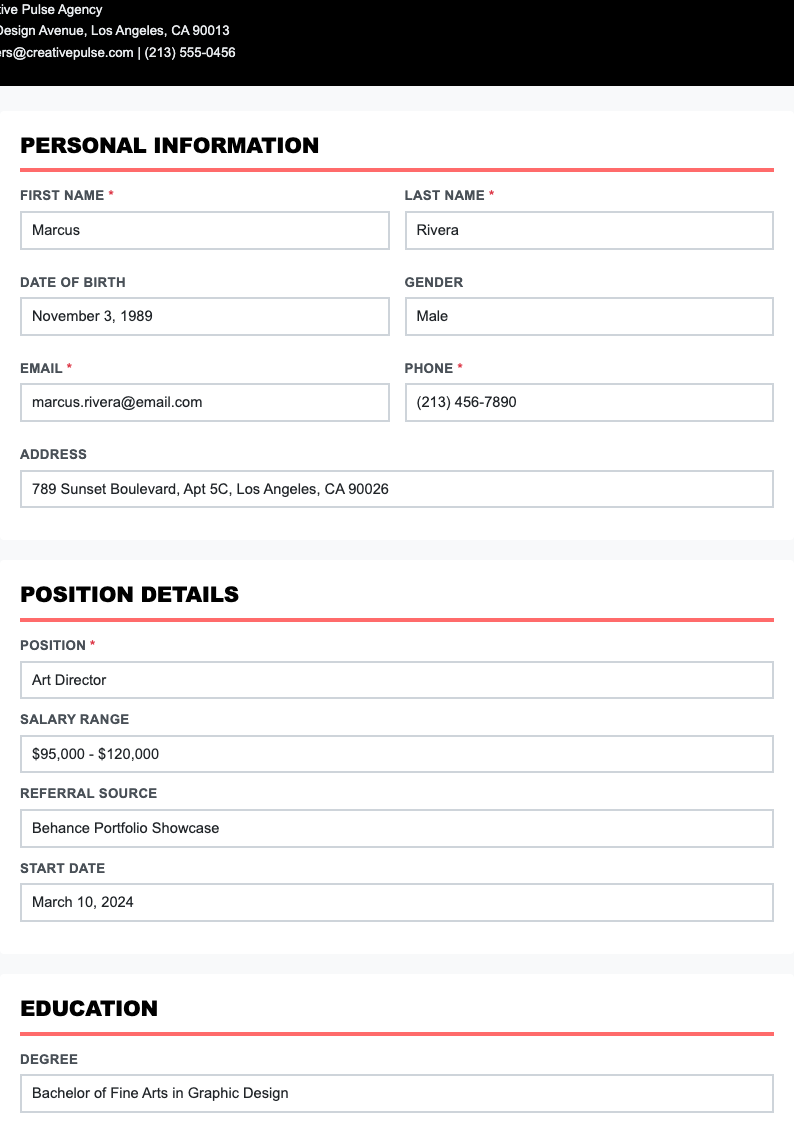 Bold contemporary application form