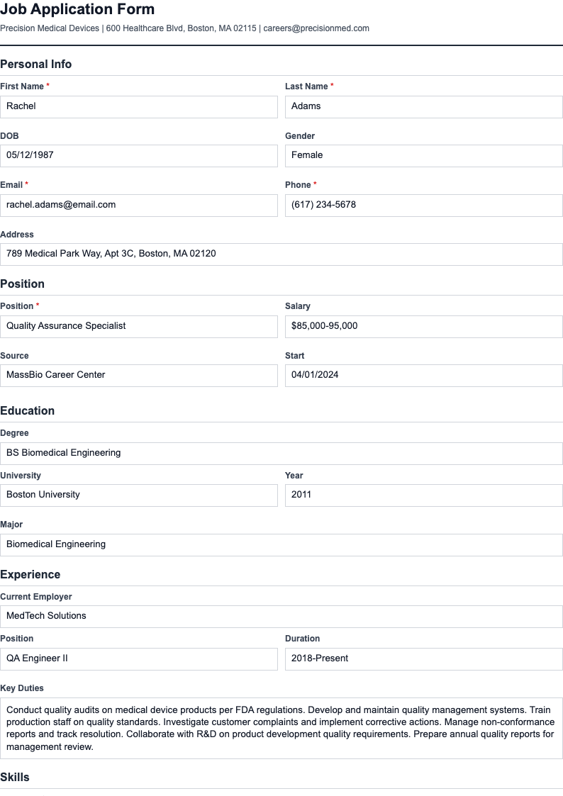 Compact application form