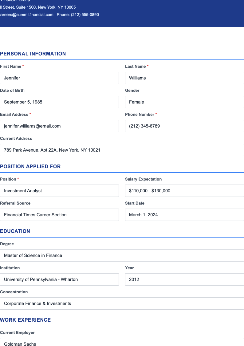 Corporate blue application form