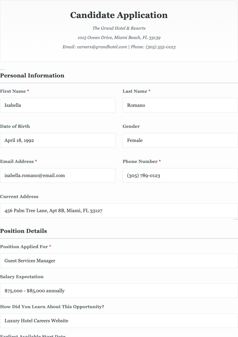 Elegant sophisticated application form