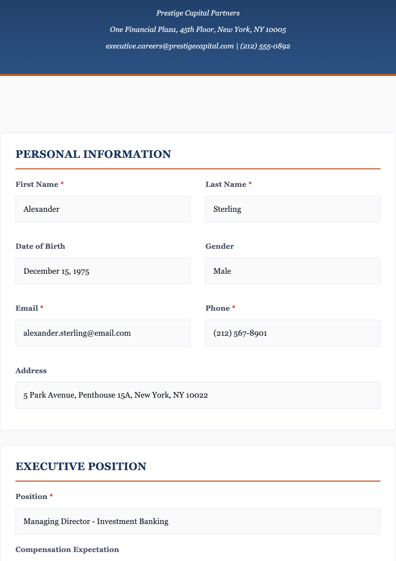 Executive application form