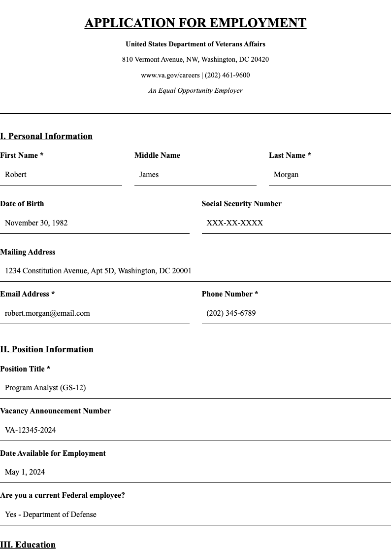 Legal application form