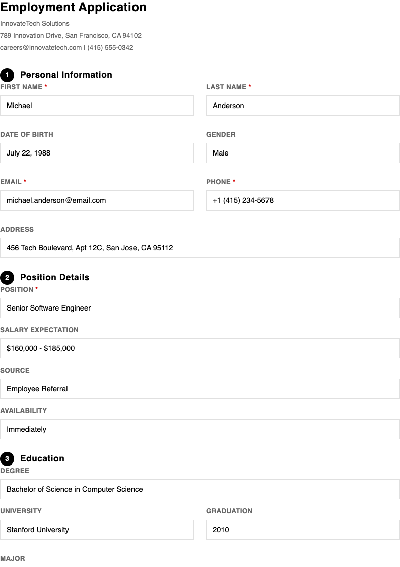 Modern minimalist application form