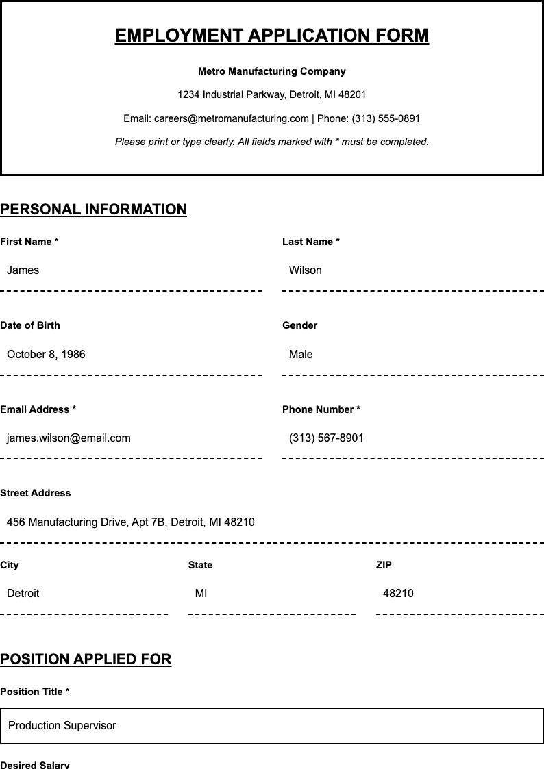 Printable application form