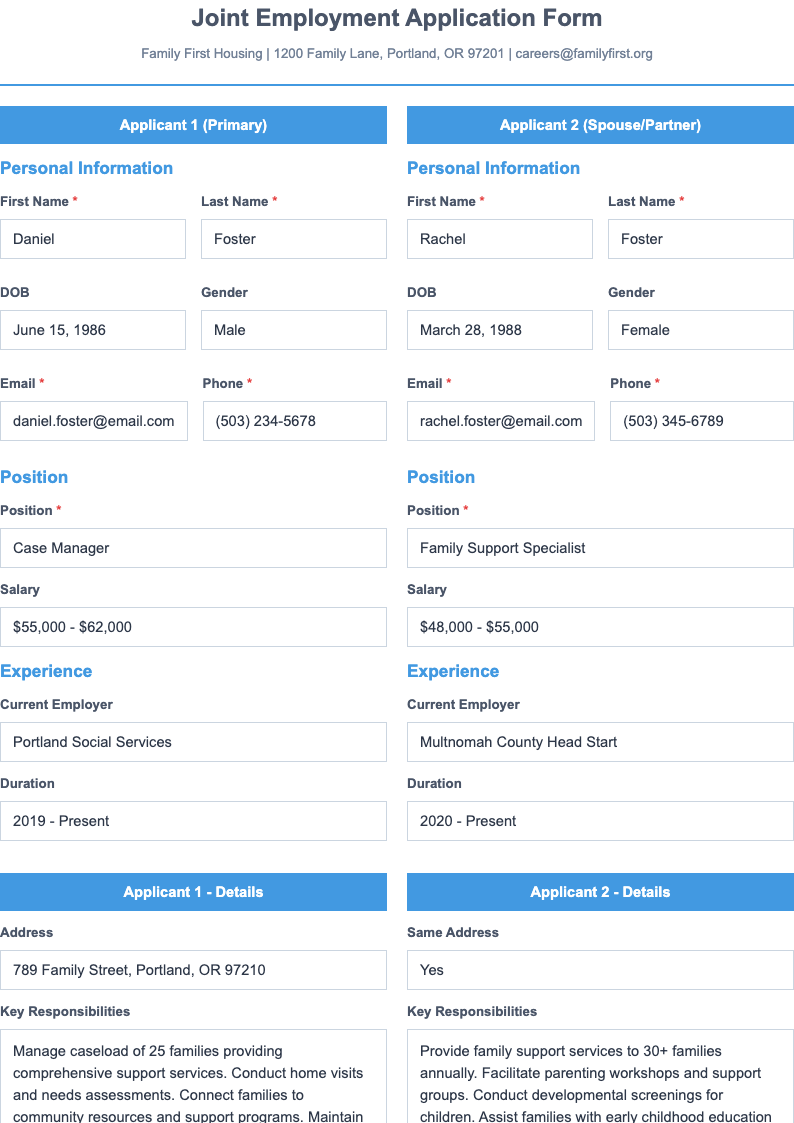 Side by side application form