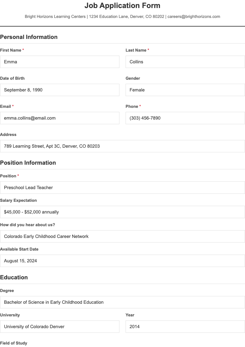 Simple clean application form