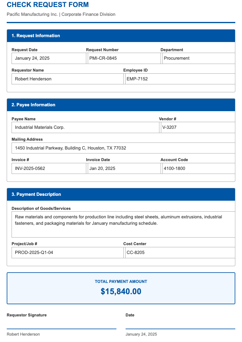 Clean corporate check request form