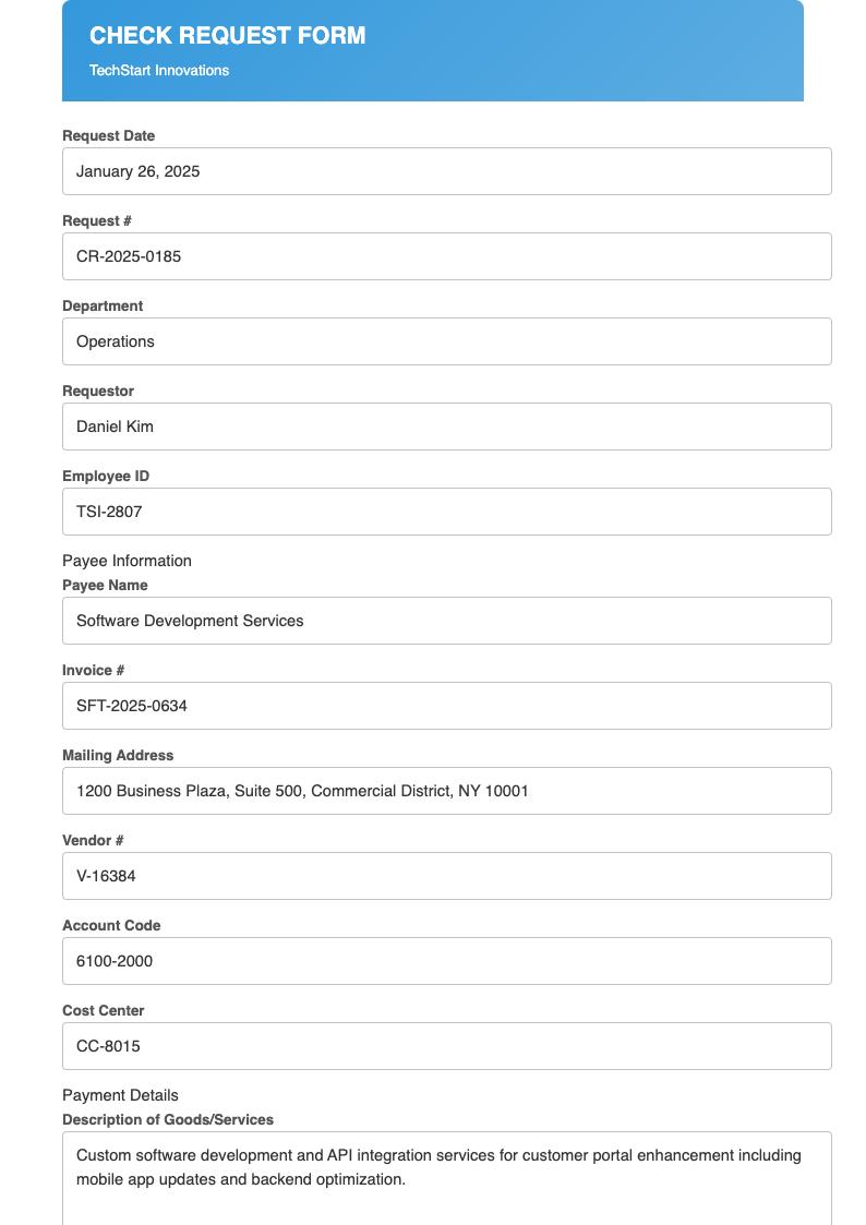 Digital first check request form