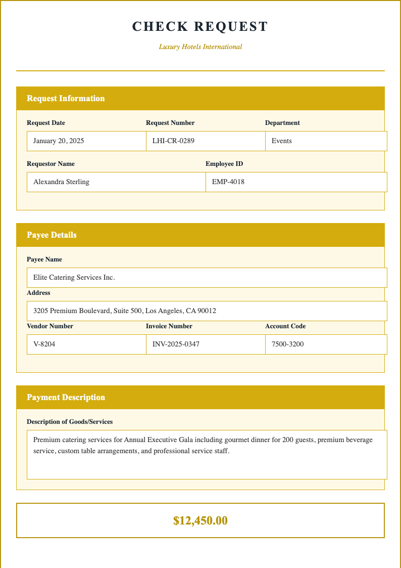 Elegant sophisticated check request form