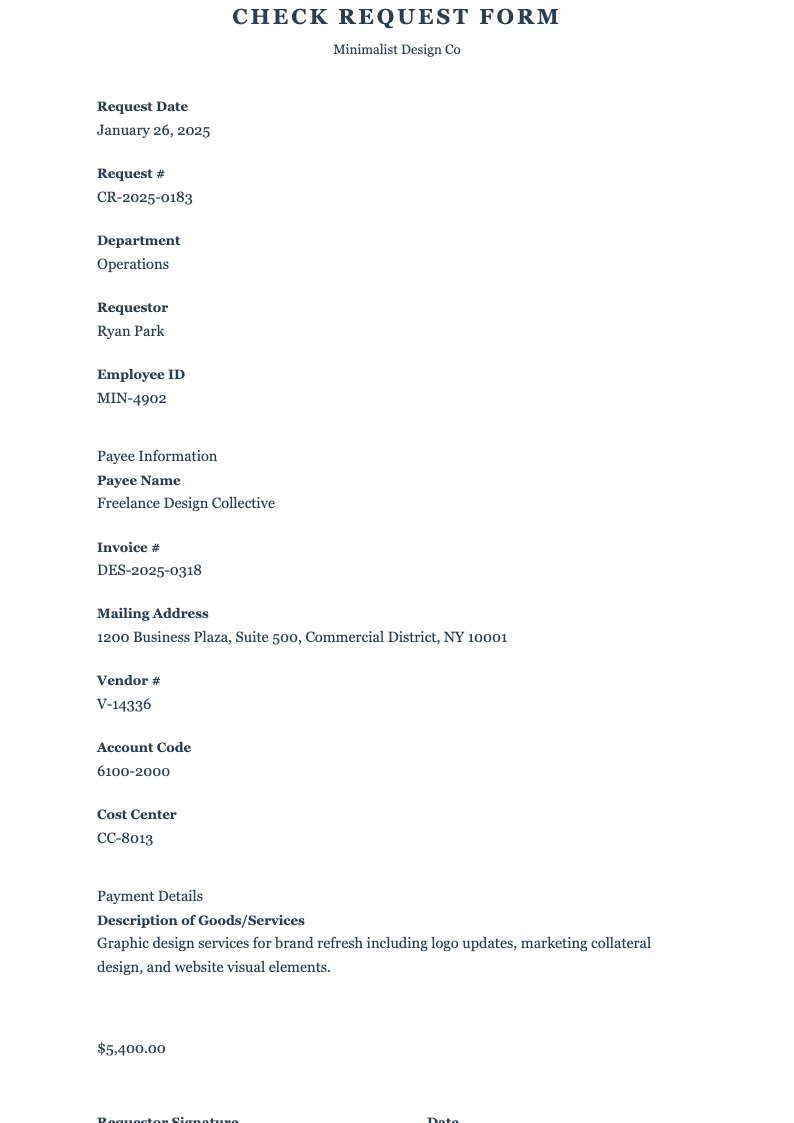 Minimalist line check request form