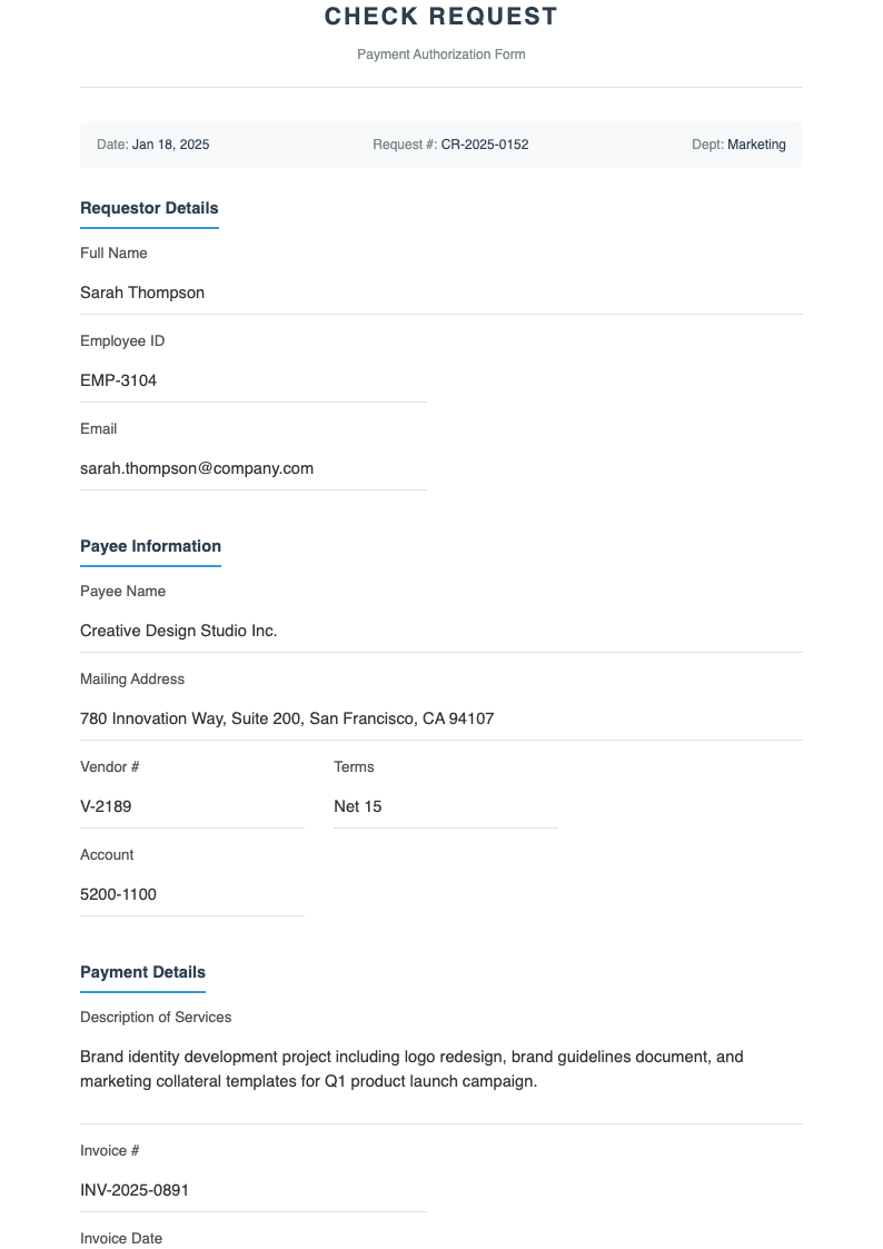 Modern minimalist check request form
