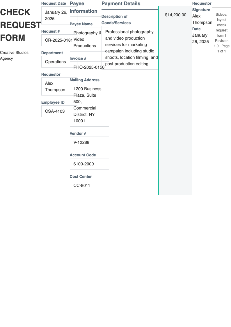 Sidebar layout check request form