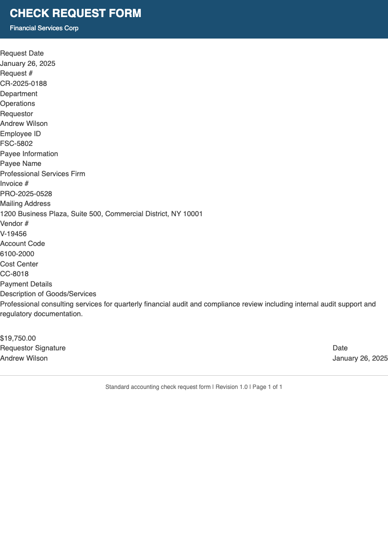 Standard accounting check request form